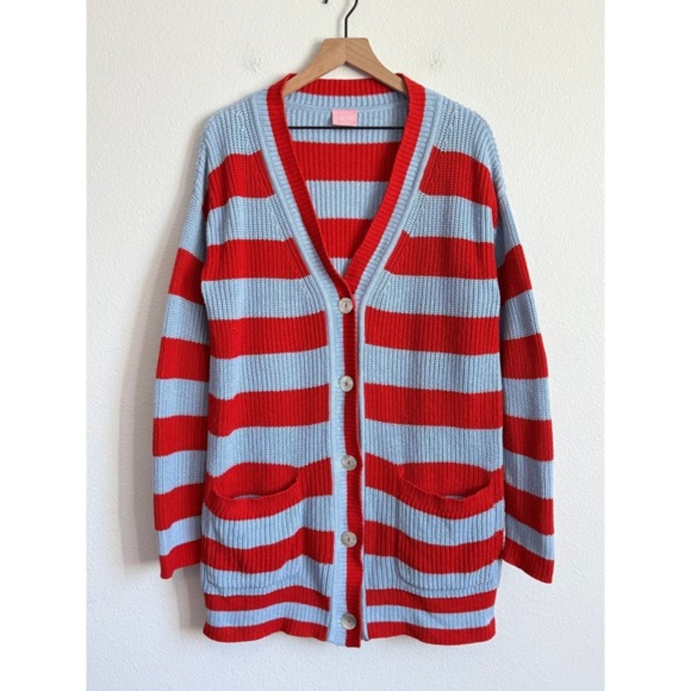 ban.do Red and Light Blue Striped Knit Cardigan
